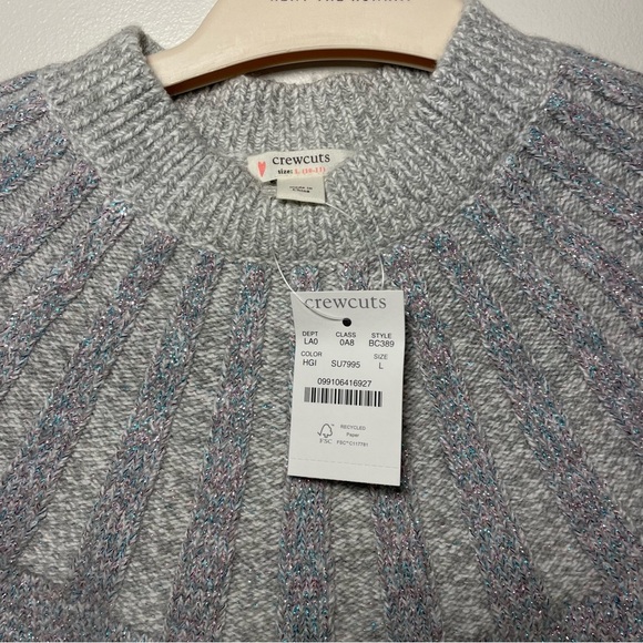 NWT Crewcuts Cotton Blend Marled Sweater Gray/Glitter Large - Picture 3 of 4